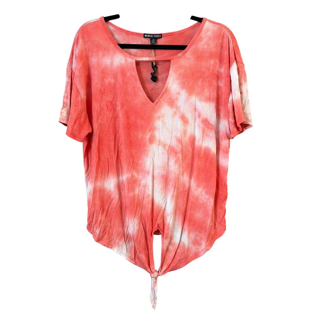 Moral Fiber Women's Plus Size Pink & White Tie Dye Tie Front Blouse Size 2X New